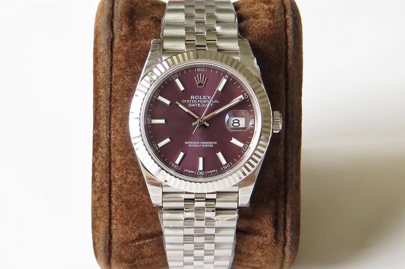 Rolex DateJust 41 126334 SS REF 1:1 Best Edition Red Dial Stick Markers on Jubilee Bracelet A3235 Clone