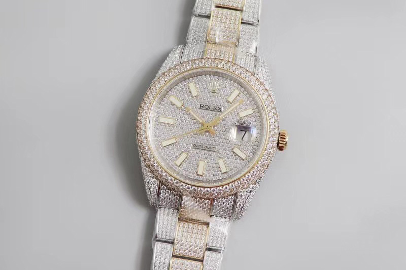 Rolex Datejust 40mm Full Diamonds Watch 904L 1:1 Best Edition SS/Yellow Gold A2824