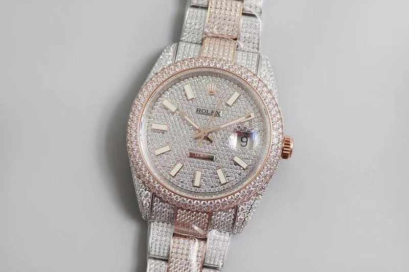 Rolex Datejust 40mm Full Diamonds Watch 904L 1:1 Best Edition SS/Rose Gold A2824