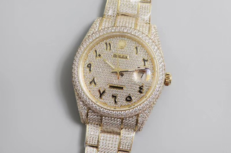 Rolex Datejust 40mm Full Diamonds Watch 904L 1:1 Best Edition Yellow Gold A2824