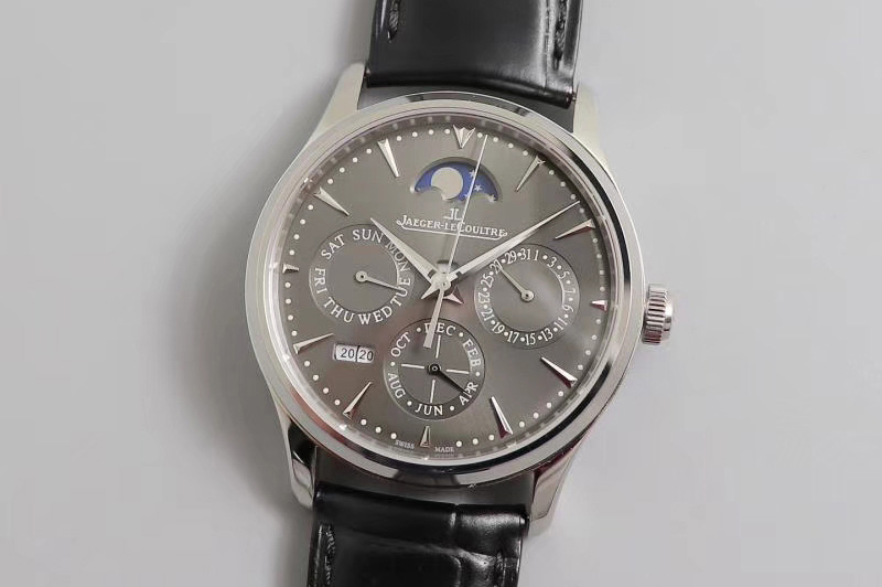 Jaeger-LeCoultre Master Ultra Thin Perpetual Calendar SS V9F 1:1 Best Edition Gray Dial on Black Leather Strap A868