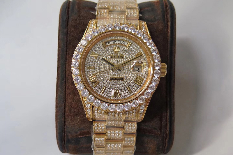 Rolex Day-date II 40mm 904L Rose Gold TW Best Edtion Big Diamond Bezel Full Dimaond Case and Bracelet A2836