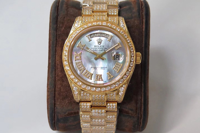 Rolex Day-date II 40mm 904L Rose Gold TW Best Edtion Diamond Bezel Mop Pink Dial Full Dimaond Case and Bracelet A2836