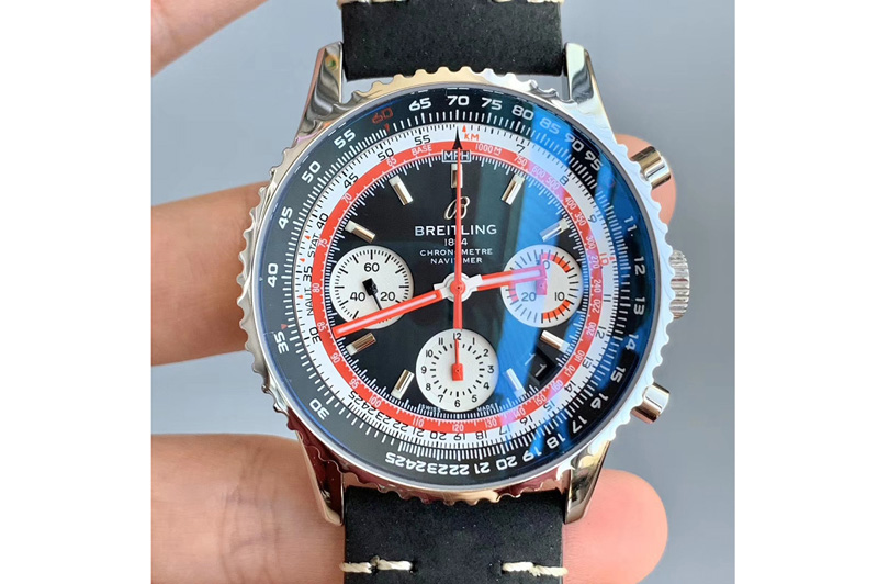 Breitling Navitimer B01 Chronograph 43 TWA Editioin SS OXF Black Dial Steel Markers on Black Leather Strap A7750