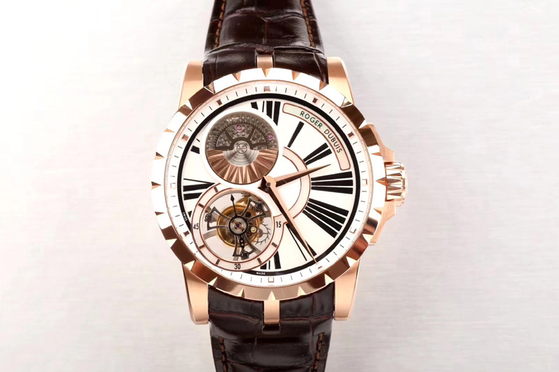 Roger Dubuis Excalibur Rddbex0261 RG BBR Best Edition Skeleton Dial on Brown Leather Strap A2136 Tourbillon