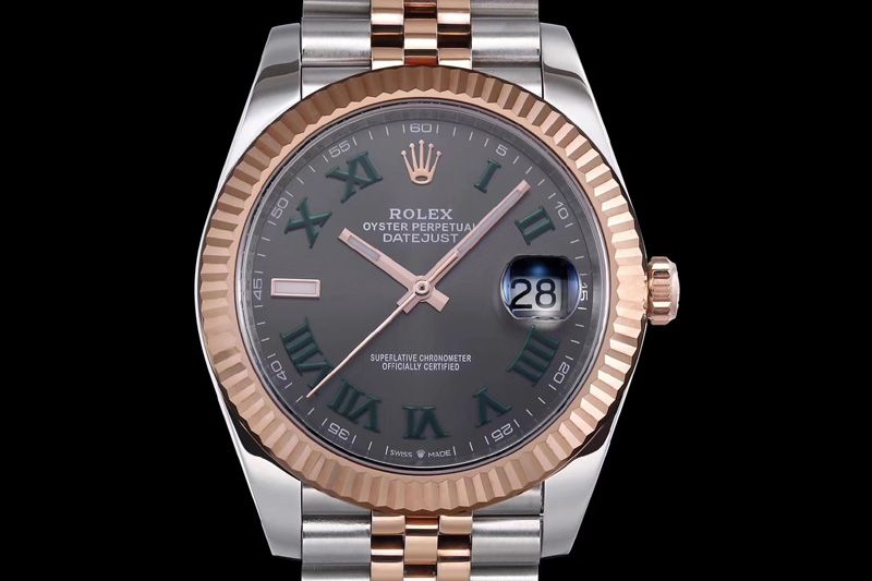 Rolex DateJust 41 SS/RG 126334 DJF Best Edition 904L Steel Gray Dial Roman Markers on SS/RG Jubilee Bracelet A2824