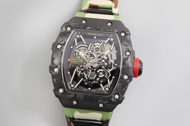 Richard Mille RM035-02 KVF Best Edition Skeleton Dial Red on Green Camouflage Rubber Strap MIYOTA8215 V3