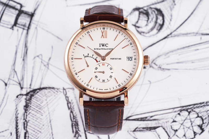 IWC Portofino Fake Power Reserve RG White Dial on Brown Leather Strap A23J