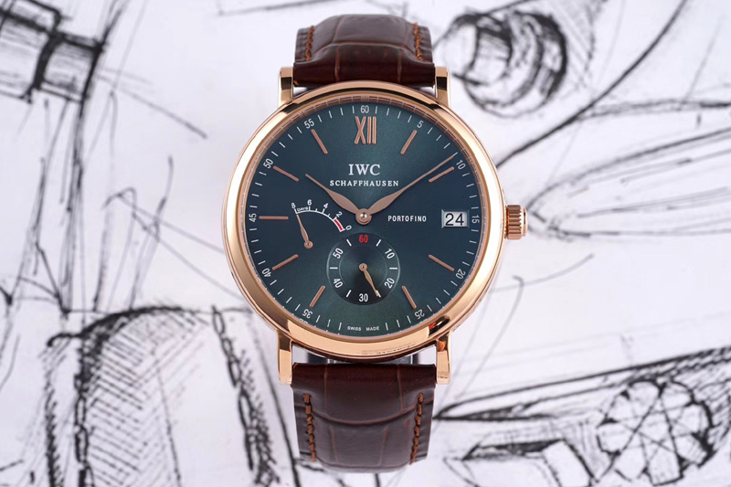 IWC Portofino Fake Power Reserve RG Green Dial on Brown Leather Strap A23J