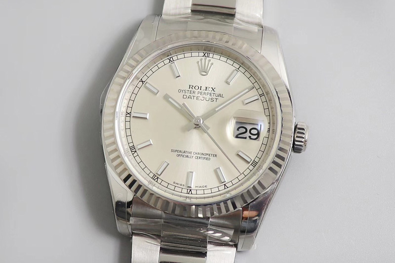 Rolex DateJust 36 SS 116234 ARF 1:1 Best Edition 904L Steel Silver Dial Stick Markers on Oyster Bracelet SH3135 V3