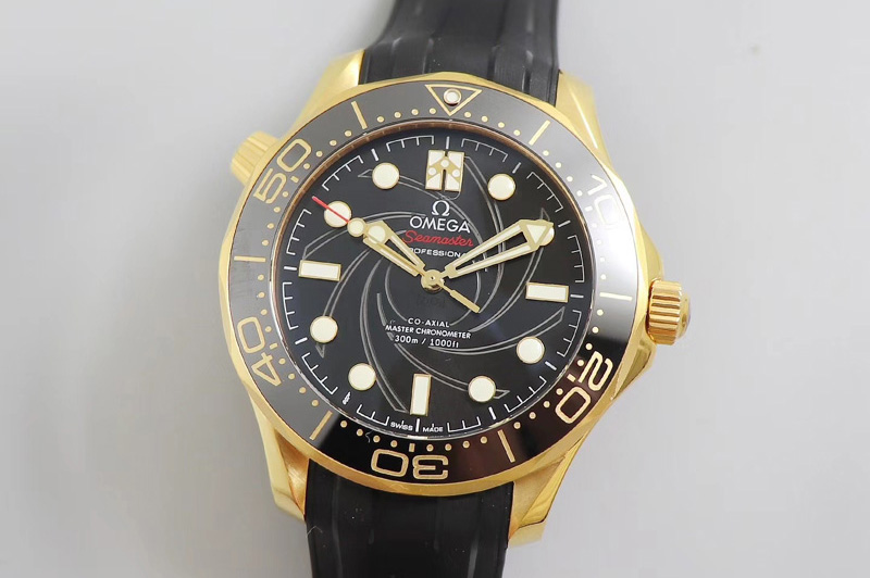 Omega Seamaster Diver 300M 007 James Bond VSF 1:1 Best Edition Yellow Gold on Black Rubber Strap A8800