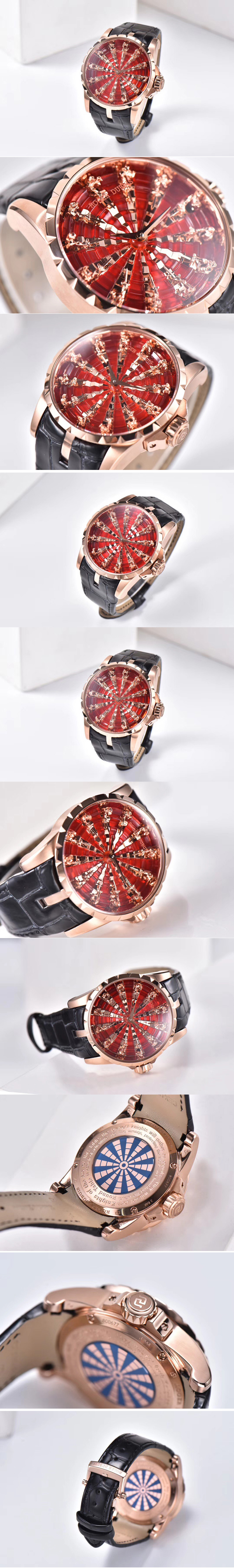 Replica Roger Dubuis Excalibur Knights of the Round Table II RG ZF Best Edition Red Dial on Black Leather Strap MIYOTA 9015