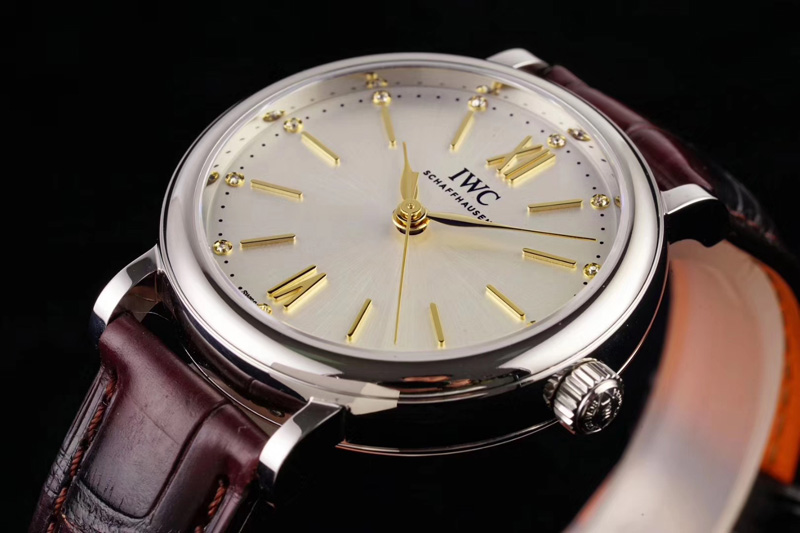 IWC Portofino Automatic 34mm SS IW357405 TBF 1:1 Best Edtiion White Dial Brown Croco Strap Cal.35100
