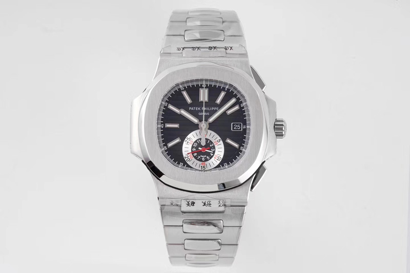 Patek Philippe Nautilus Chrono 5980 SS 3K Best Edtion Black Textured Dial on SS Bracelet PP CH 28-520