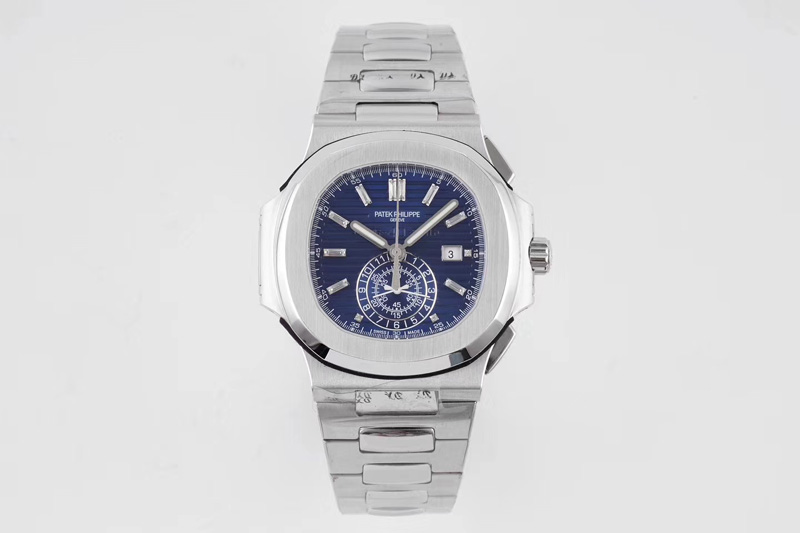 Patek Philippe Nautilus Chrono 5980 SS 3K Best Edtion Blue Textured Dial on SS Bracelet PP CH 28-520