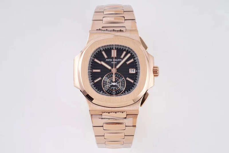 Patek Philippe Nautilus Chrono 5980 Rose Gold 3K Best Edtion Blue Textured Dial on RG Bracelet PP CH 28-520