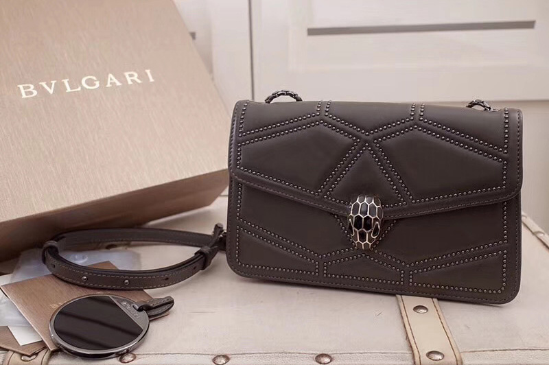 Bvlgari Serpenti Forever 284447 Flap Cover Bags Gray Original Leather