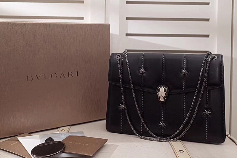 Bvlgari Serpenti Forever 284788 Flap Cover Bags Black Original Leather