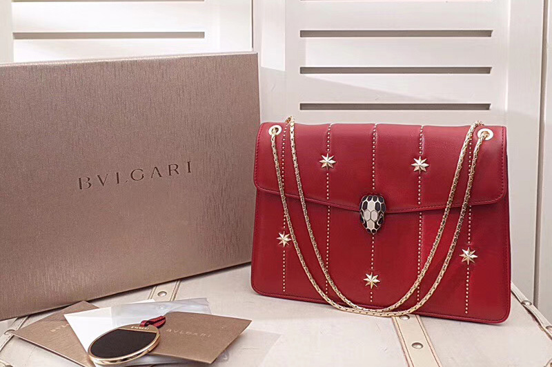 Bvlgari Serpenti Forever 284788 Flap Cover Bags Red Original Leather