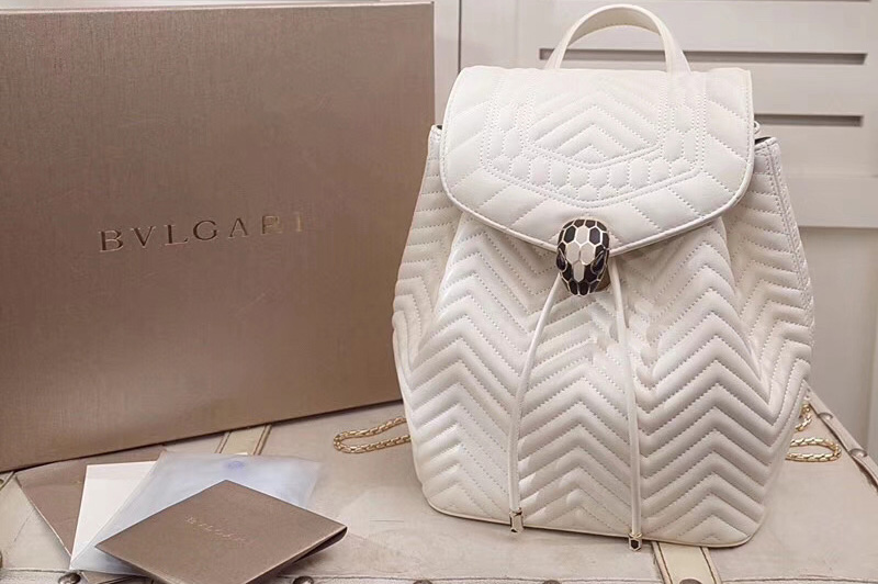 Bvlgari Serpenti Forever 286536 Backpack White Quilted Nappa Leather
