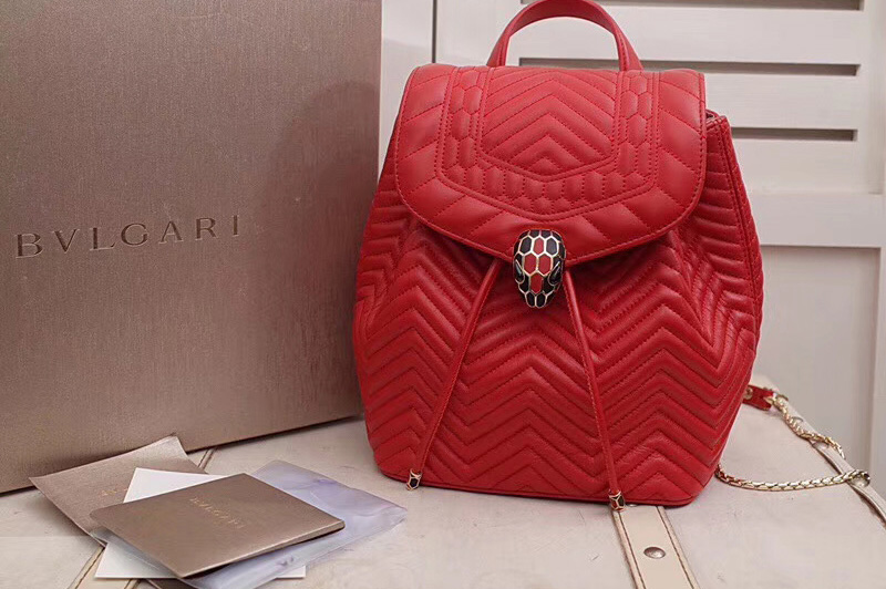 Bvlgari Serpenti Forever 286536 Backpack White Red Nappa Leather