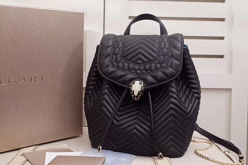 Bvlgari Serpenti Forever 286536 Backpack Black Red Nappa Leather