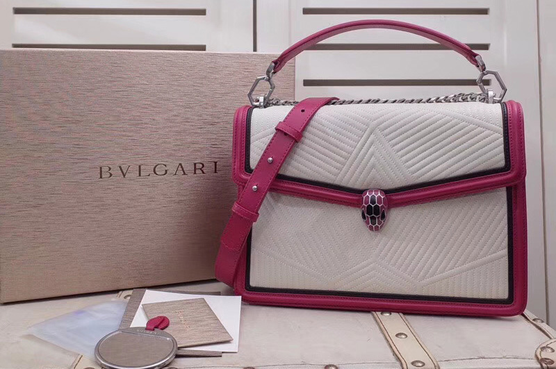 Bvlgari Serpenti Forever 286628 Serpenti Diamond Blast Top Handle Bags White/Red Quilted Nappa Leather