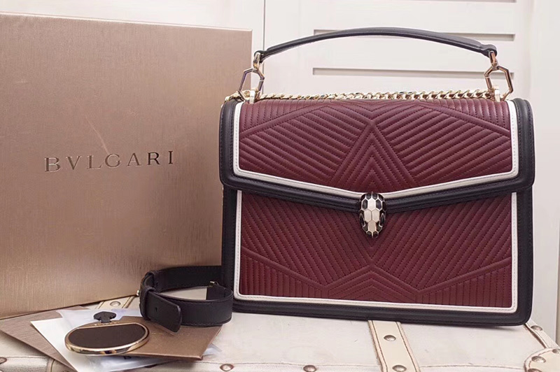 Bvlgari Serpenti Forever 286628 Serpenti Diamond Blast Top Handle Bags Wine/Black Quilted Nappa Leather