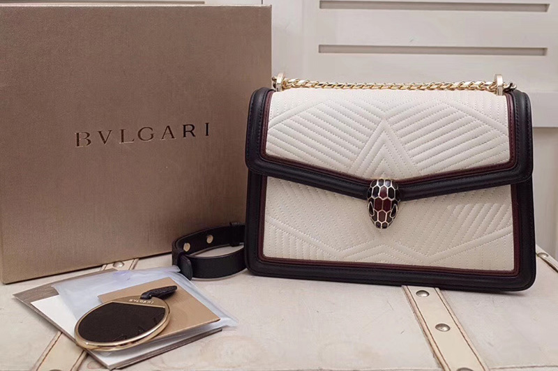 Bvlgari Serpenti Forever 286629 Serpenti Diamond Blast Flap Cover Bags White/Black Quilted Nappa Leather