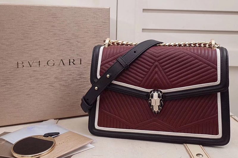 Bvlgari Serpenti Forever 286629 Serpenti Diamond Blast Flap Cover Bags Wine/Black Quilted Nappa Leather