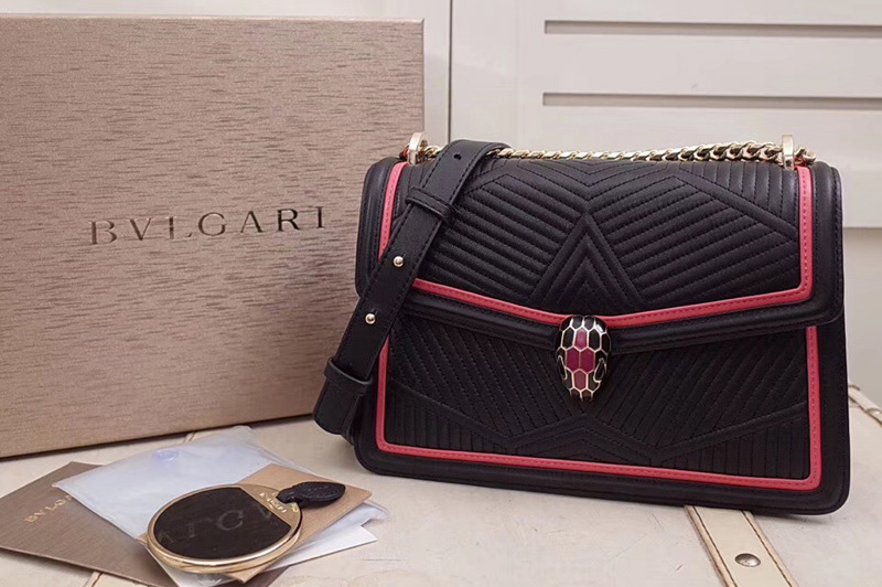 Bvlgari Serpenti Forever 286629 Serpenti Diamond Blast Flap Cover Bags Red/Black Quilted Nappa Leather