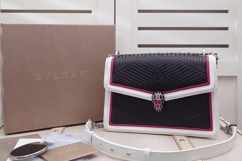 Bvlgari Serpenti Forever 286629 Serpenti Diamond Blast Flap Cover Bags White/Rosy/Black Quilted Nappa Leather