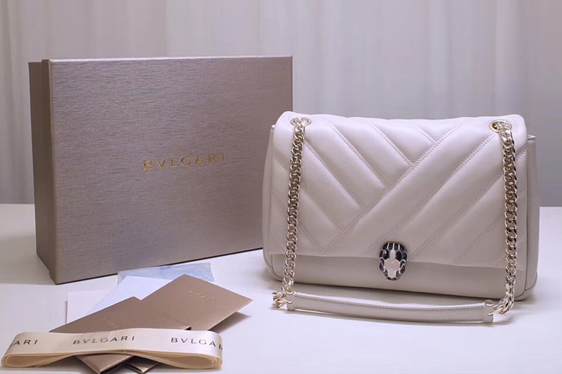 Bvlgari 287983 Serpenti Cabochon Shoulder Bags White Nappa Leather