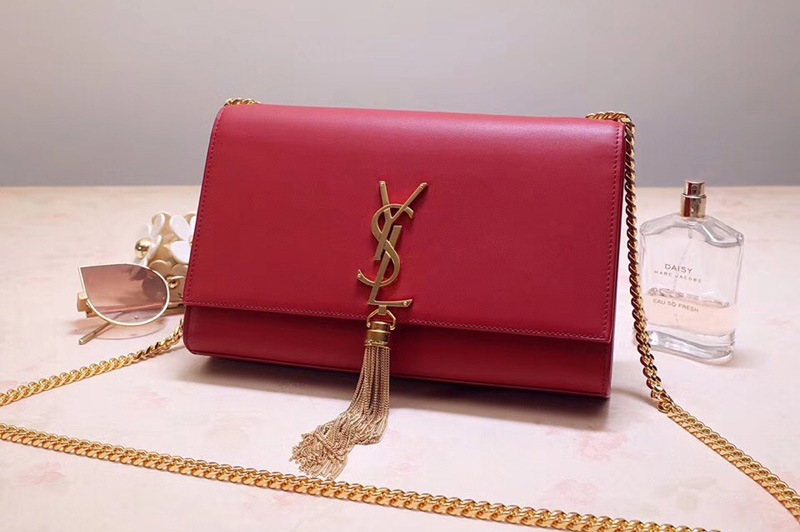 Saint Laurent YSL 354119 Medium Kate Tassel Chain Bag Red Smooth Leather