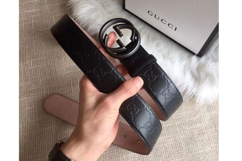 Gucci 474347 38mm Signature leather belt Black Leather Black Interlocking G buckle