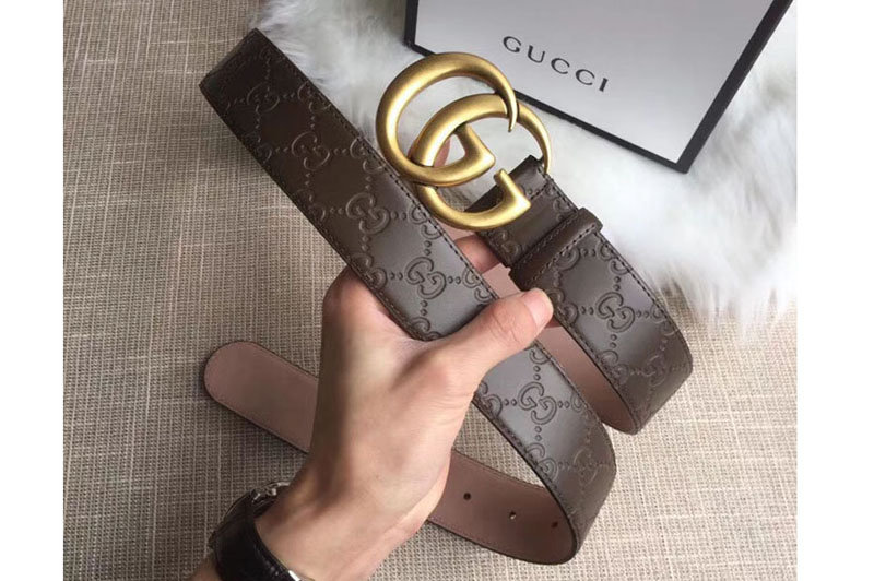 Gucci 40mm Signature leather belt Brown Leather Double G buckle