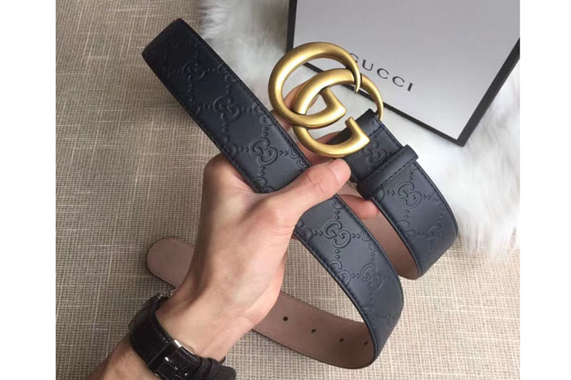 Gucci 40mm Signature leather belt Blue Leather Double G buckle