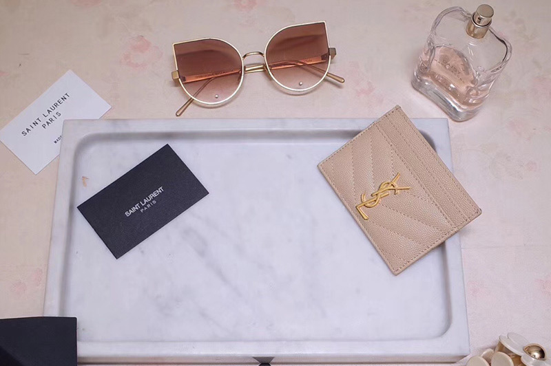 Saint Laurent YSL 423291 Monogram Card Case In Pink Grain de Poudre Embossed Leather