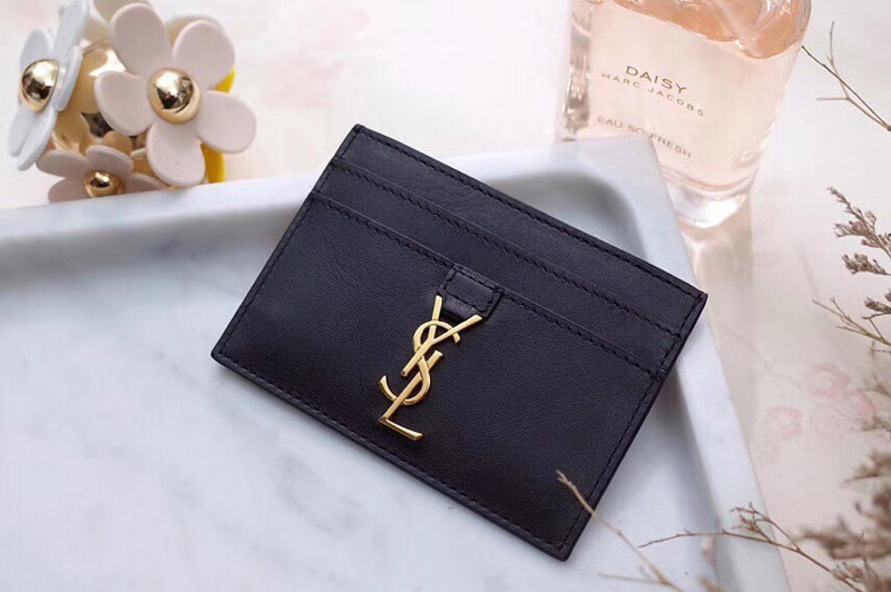 Saint Laurent YSL 423480 Credit Card Case In Black Leather