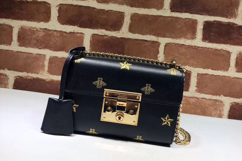 Gucci Padlock Bee Star small shoulder bags Black Leather