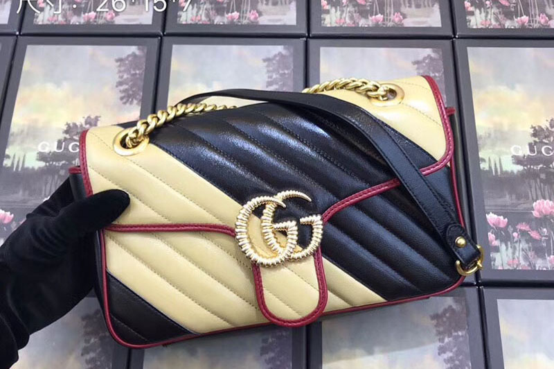 Gucci 443497 GG Marmont small shoulder bags beige/black leather
