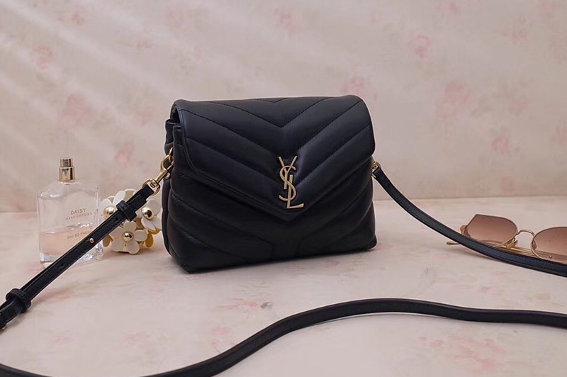 Saint Laurent YSL 467072 Loulou Toy Bag In Black Matelasse Y Leather