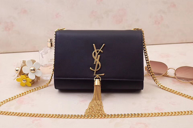 Saint Laurent 474366 Kate Small With Tassel Bags In Black Smooth Leather Gold Hardware