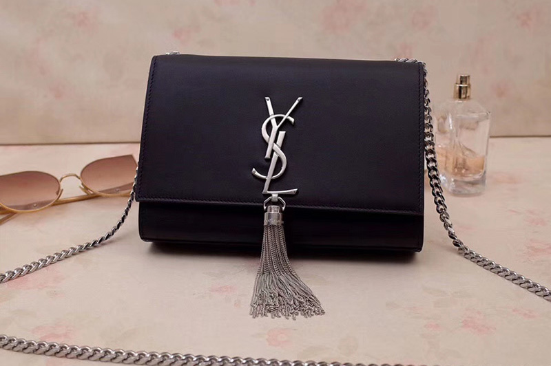 Saint Laurent 474366 Kate Small With Tassel Bags In Black Smooth Leather Silver Hardware