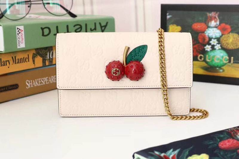 Gucci 481291 Signature mini bag with cherries Beigle Leather