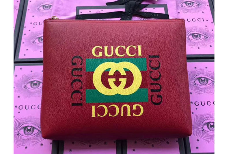 Gucci 500981 Print leather medium portfolio Red Leather