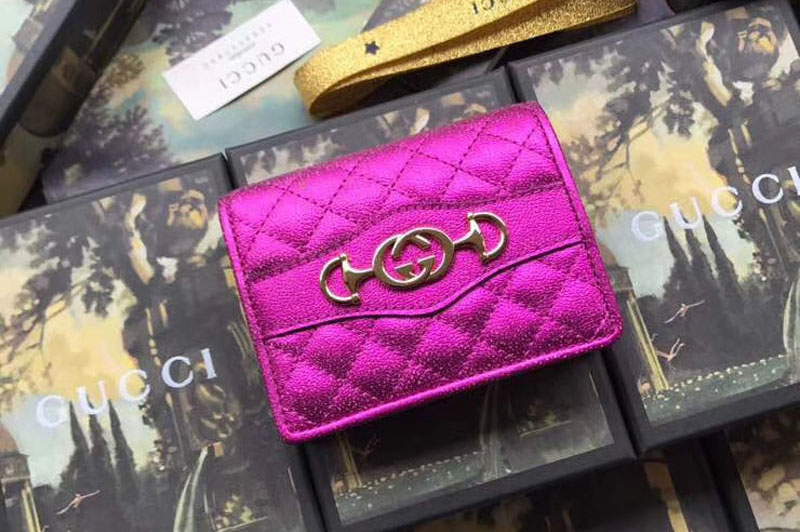 Gucci ‎‎536353 Laminated leather card case Fuchsia