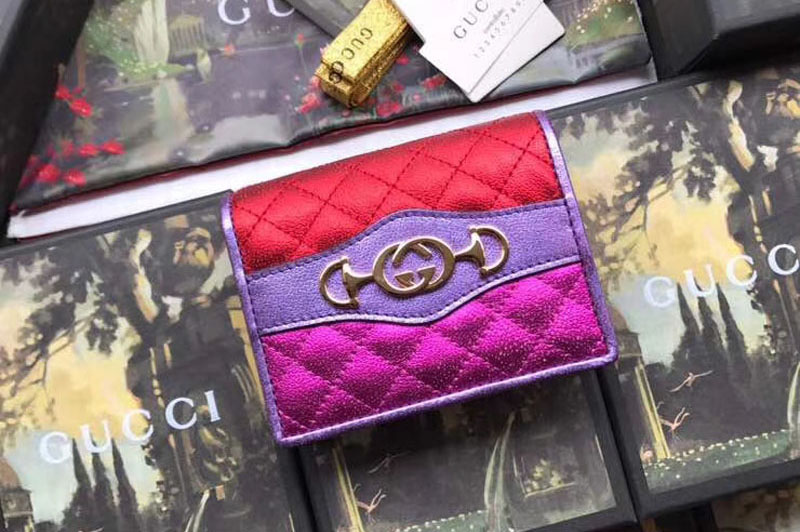 Gucci ‎‎536353 Laminated leather card case Fuchsia/Red