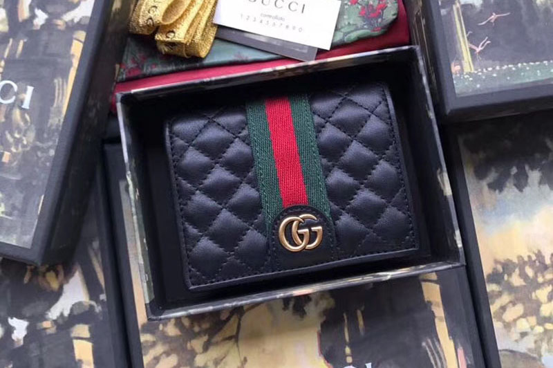 Gucci 536453 Leather card case with Double G Black Quilted leather