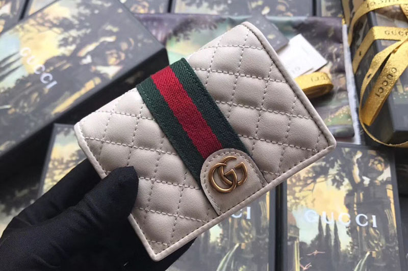 Gucci 536453 Leather card case with Double G White Quilted leather